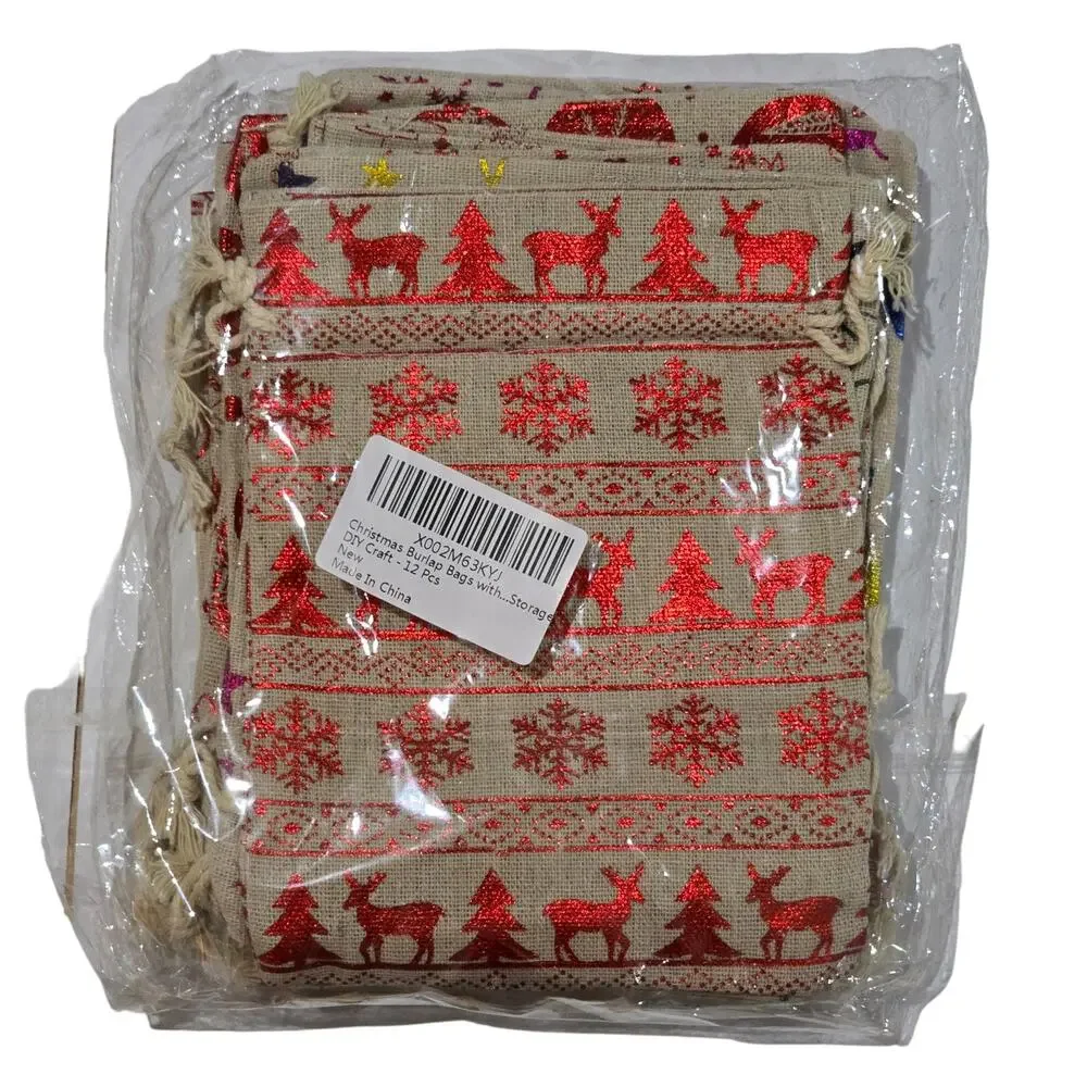 Christmas Burlap Bags with Drawstring, 5